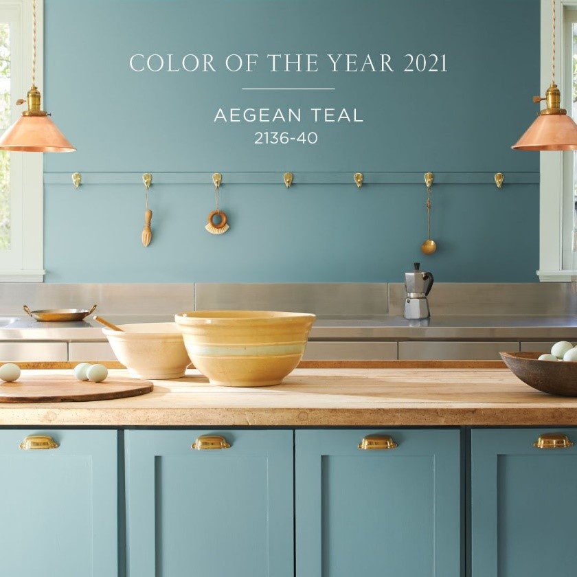Aegean Teal, a versatile blue-green color with soothing qualities chosen as “color of the year”